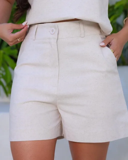 conjunto linho short e blusa cru conjunto linho short e blusa cru