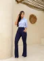 calça flare azul marinho feminina