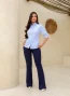 calça flare azul marinho feminina