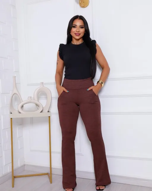 calça flare marrom feminina calça flare marrom feminina