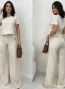 conjunto linho calça pantalona e blusa cru