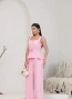 conjunto feminino de alfaiataria pantalona e blusa rosa