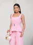 conjunto feminino de alfaiataria pantalona e blusa rosa